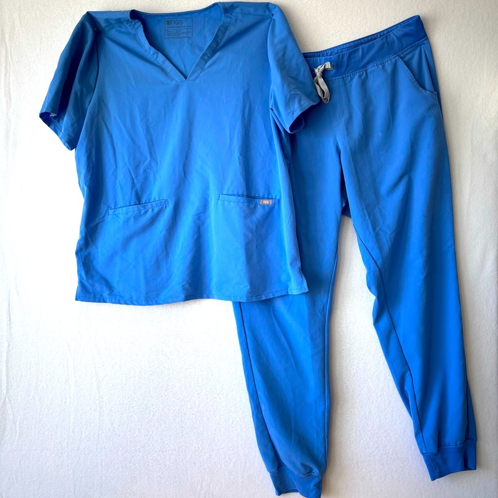 Figs Scrub Set Blue Jogger Cargo Pant Scrub Top Size XXL